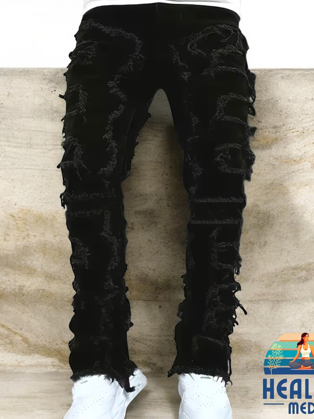 Men's Creative Tassel Decor Straight Fit Jeans, Men's Casual Mid-Rise Elastic